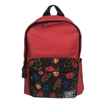 Рюкзак "СЕВЕР" Северные Ягоды паттерн, красный