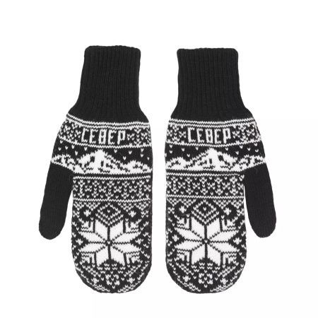 Варежки "СЕВЕР" Горы, 19 (длина 27см, ширина 8,5см) , черный/белый
