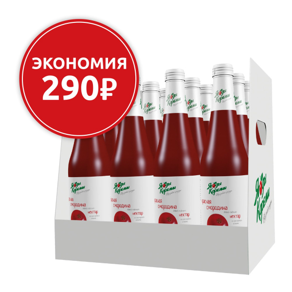 Красная смородина нектар,  коробка (12 бутылок). Экономия 290₽