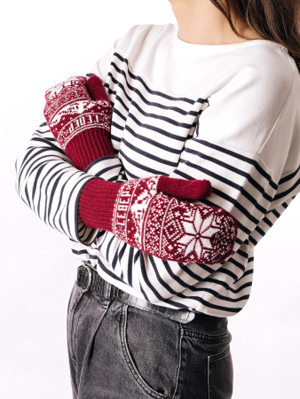 Варежки "СЕВЕР" Горы, 16 (длина 22см, ширина 8см) , бордо/белый