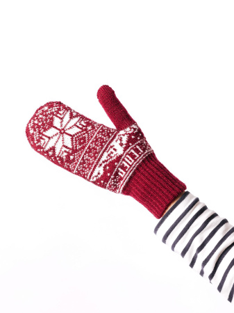 Варежки "СЕВЕР" Горы, 16 (длина 22см, ширина 8см) , бордо/белый