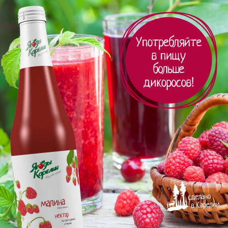 Нектар Малина БЕЗ САХАРА, 510мл от магазина "Ягоды Карелии"