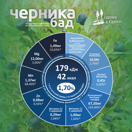 Ягодные функциональные таблетки Черника БАД  от магазина Ягоды Карелии